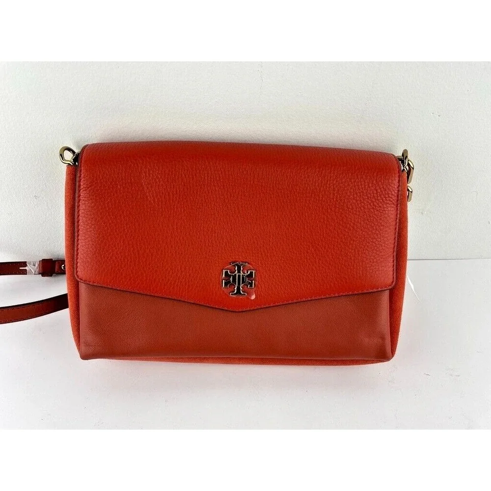 Tory Burch Kira Orange Mixed Material Double Strap Crossbody‎ Shoulder Bag NWT